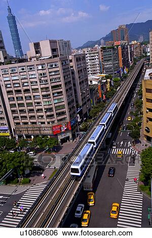 Stock Photograph - Asia, Taiwan, Taipei, Cityscape, high angle view. Fotosearch