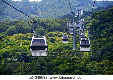 Asia, Taiwan, Taipei, Overhead cable cars in motion View Large Photo Image Stock Photo - Asia, Taiwan, Taipei, Overhead cable cars in motion. Fotosearch