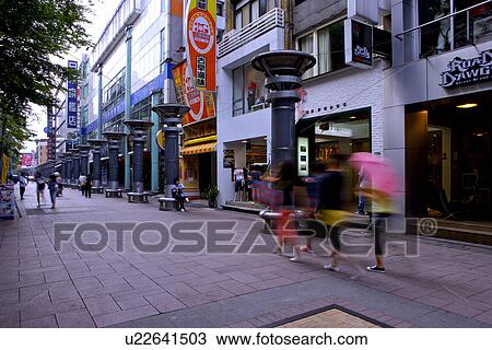 Stock Image - Asia, Taiwan, Taipei, walking street. Fotosearch