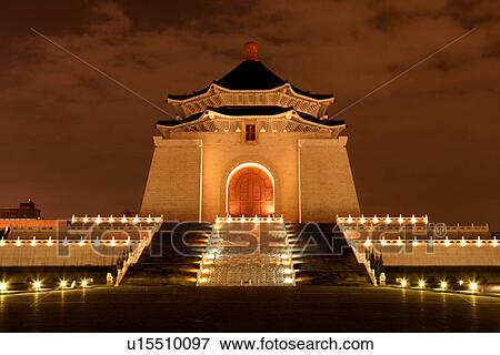 Chiang Kai-shek Memorial Hall at night illuminated View Large Photo Image Stock Photo - Chiang Kai-shek Memorial Hall at night illuminated. Fotosearch