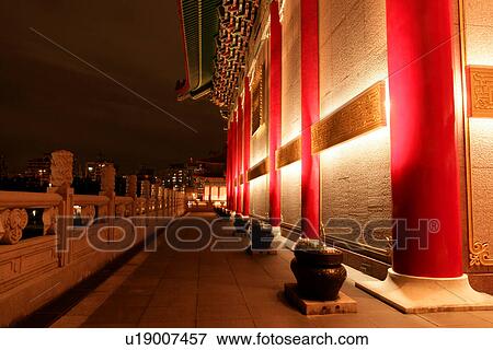 China, Taiwan, Taipei, Modern styled architecture, corridor, night View Large Photo Image Stock Photo - China, Taiwan, Taipei, Modern styled architecture, corridor, night. Fotosearch