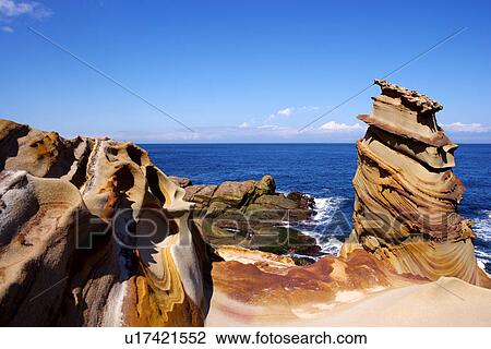 Stock Image - Asia, Taiwan, Nanya Peculiar Rocks. Fotosearch