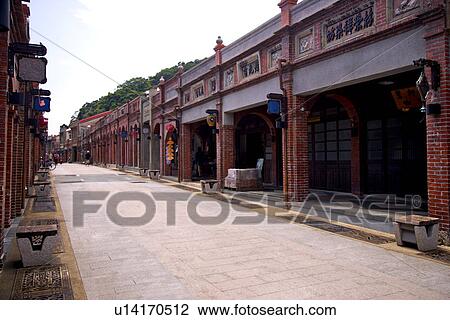 Stock Image - Asia, Taiwan, Old Street In Sanxia. Fotosearch