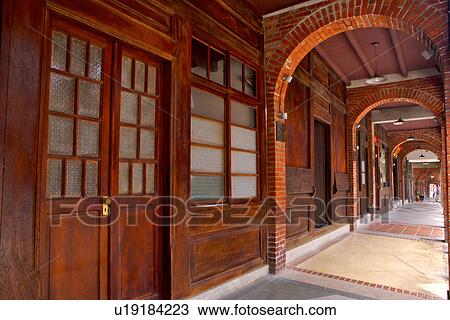 Stock Image - Asia, Taiwan, Old Street In Sanxia, Corridor. Fotosearch