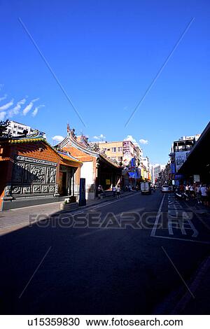 Stock Image - Asia, Taiwan, Taipei, Danshui, old street. Fotosearch