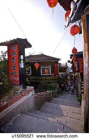 Stock Image - Asia, Taiwan, Taipei, Jiufen, old house. Fotosearch