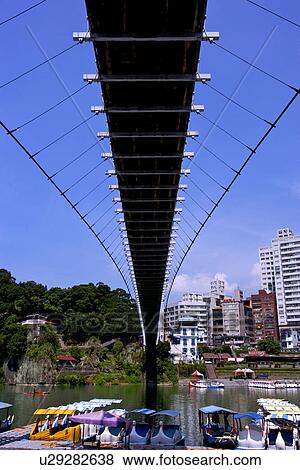 Stock Photo - Asia, Taiwan, Taipei, suspension bridge. Fotosearch