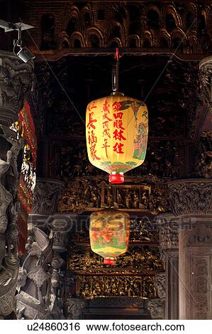 Stock Photograph - Chinese lanterns hanging in corridor, Tian Ho Kung, Taiwan, Asia. Fotosearch