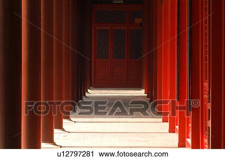 Stock Image - Corridor, Koxinga Shrine, Taiwan, Asia. Fotosearch