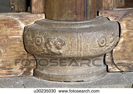 Stock Image - Stone carving, Longshan Temple, Taiwan, Asia. Fotosearch