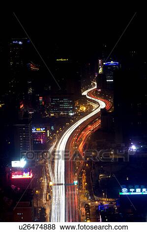 China, Shanghai, Elevated road at night View Large Photo Image Stock Photo - China, Shanghai, Elevated road at night. Fotosearch