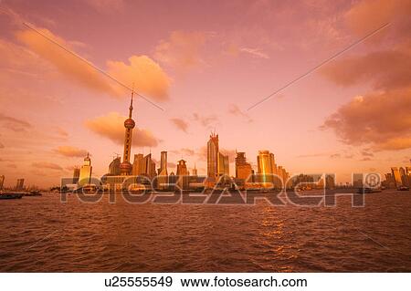 Stock Photo - China, Shanghai, Pudong, skyline with Oriental Pearl Tower. Fotosearch