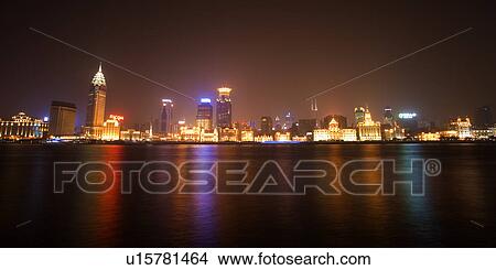 China, Shanghai, Puxi skyline seen over Huang Po river View Large Photo Image Picture - China, Shanghai, Puxi skyline seen over Huang Po river. Fotosearch