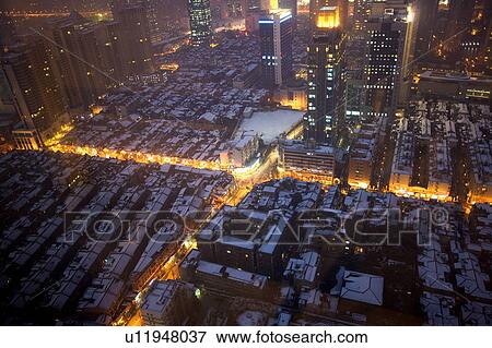 Stock Photo - China, Shanghai, Residential District, high angle view. Fotosearch