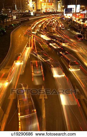 China, Shanghai, traffic at night (blurred motion) View Large Photo Image Stock Photograph - China, Shanghai, traffic at night (blurred motion). Fotosearch