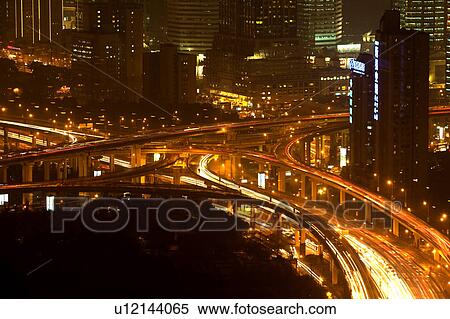 China, Shanghai, traffic at night View Large Photo Image Stock Photography - China, Shanghai, traffic at night. Fotosearch