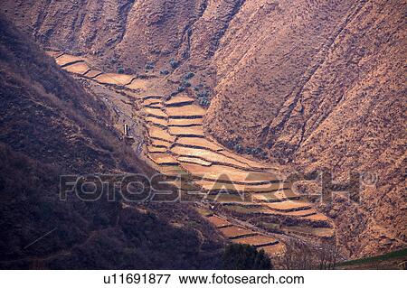 China, Yunnan Province, Dongchuan, Red Land, Gorge View Large Photo Image Stock Photo - China, Yunnan Province, Dongchuan, Red Land, Gorge. Fotosearch