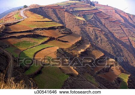 China, Yunnan Province, Dongchuan, Red Land View Large Photo Image Stock Photograph - China, Yunnan Province, Dongchuan, Red Land. Fotosearch