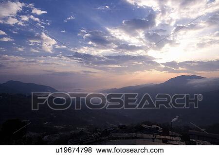 China, Yunnan Province, Yuanyang, sunrise View Large Photo Image Stock Photo - China, Yunnan Province, Yuanyang, sunrise. Fotosearch
