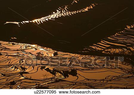 Stock Photography - China, Yunnan Province, Yuanyang, Tiger Mouth, sunset. Fotosearch