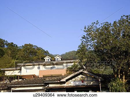 Picture - House near the mountain in Neiwan, Hengshan, Hsinchu County, Taiwan. Fotosearch