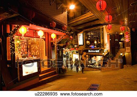 Illuminated pedestrian street in Jiu Fen, Ruifang, Taipei County, Taiwan View Large Photo Image Stock Photography - Illuminated pedestrian street in Jiu Fen, Ruifang, Taipei County, Taiwan. Fotosearch