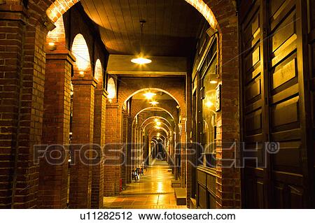 Stock Image - Illuminated traditional corridor in Sanxia Town, Taipei County, Taiwan. Fotosearch