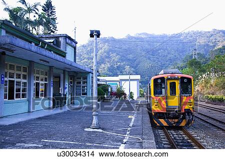 Picture - Old fashioned train station in Neiwan, Hengshan, Hsinchu County, Taiwan. Fotosearch