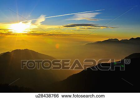 Stock Photograph - "Beautiful scenery of Taiwan mountain, Hualien, Mt. Hehuan, Sunset". Fotosearch