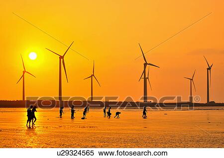 Stock Photography - "Windmill, Taiwan, Taichung, Gaomei Wetland". Fotosearch