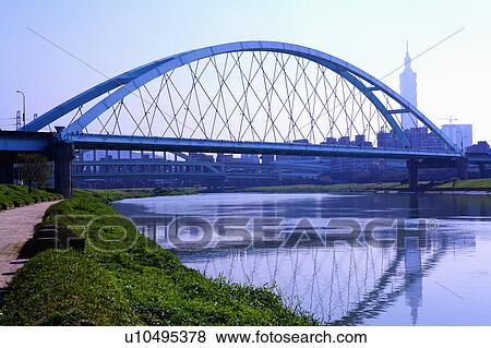 Stock Photo - "Taiwan, Taipei, MacArthur 2nd Bridge, Caihong Riverside Park". Fotosearch
