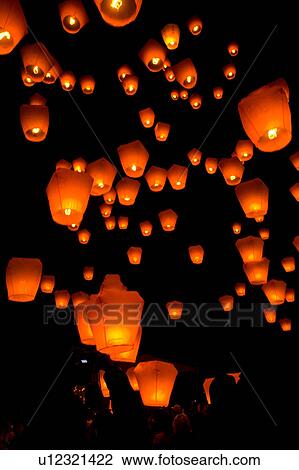 Stock Image - "Taiwan, Taipei, Pingsi, Shifen, Pingsi Lantern Festival, Lantern, ". Fotosearch