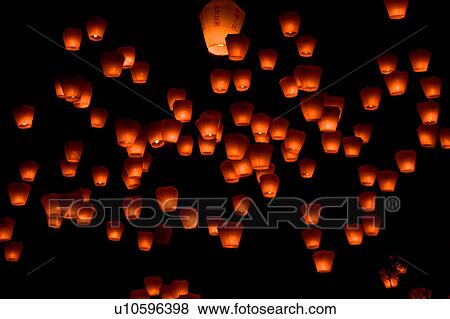 Stock Photo - "Taiwan, Taipei, Pingsi, Shifen, Pingsi Lantern Festival, Lantern, ". Fotosearch