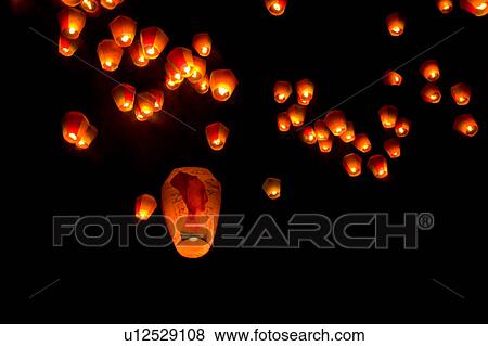 Stock Photo - "Taiwan, Taipei, Pingsi, Shifen, Pingsi Lantern Festival, Lantern, ". Fotosearch