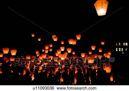 Stock Photograph - "Taiwan, Taipei, Pingsi, Shifen, Pingsi Lantern Festival, Lantern, ". Fotosearch