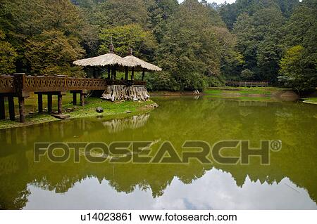 Stock Image - "Asia, China, Taiwan, Chiayi, Alishan National Scenic Area, Sisters Pond". Fotosearch