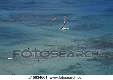 Stock Image - "Boat And Sea, Honolulu, Hawaii, U. S. A. ". Fotosearch
