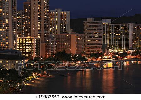 "Illuminated Beach Resort, Honolulu, Hawaii, U. S. A. " View Large Photo Image Stock Photo - "Illuminated Beach Resort, Honolulu, Hawaii, U. S. A. ". Fotosearch