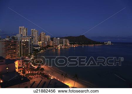 "Illuminated Beach Resort, Honolulu, Hawaii, U. S. A. " View Large Photo Image Stock Photograph - "Illuminated Beach Resort, Honolulu, Hawaii, U. S. A. ". Fotosearch