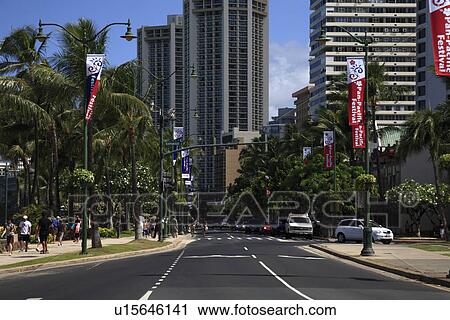 "Kalakaua Avenue, Honolulu, Hawaii, U. S. A. " View Large Photo Image Stock Image - "Kalakaua Avenue, Honolulu, Hawaii, U. S. A. ". Fotosearch