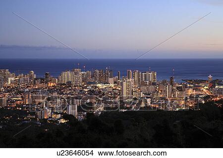 "Night View From Tantalus Hill, Honolulu, Hawaii, U. S. A. " View Large Photo Image Picture - "Night View From Tantalus Hill, Honolulu, Hawaii, U. S. A. ". Fotosearch