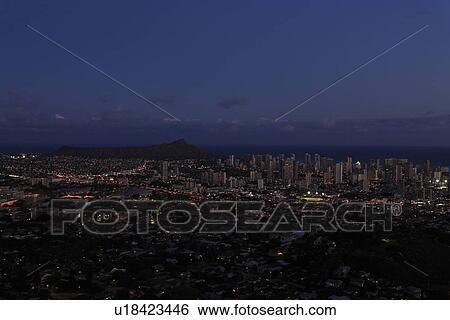 "Night View From Tantalus Hill, Honolulu, Hawaii, U. S. A. " View Large Photo Image Stock Photograph - "Night View From Tantalus Hill, Honolulu, Hawaii, U. S. A. ". Fotosearch