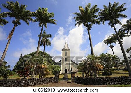 Stock Image - "Church And Palm Tree, Maui, Hawaii, U. S. A. ". Fotosearch