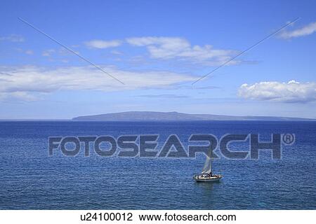 Stock Image - "Sailboat On The Ocean, Maui, Hawaii, U. S. A. ". Fotosearch