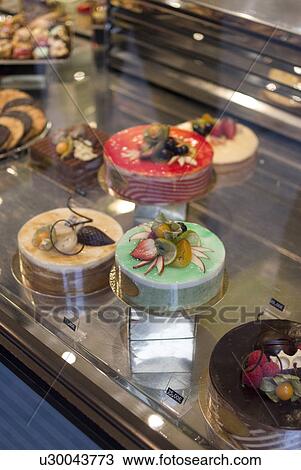 Stock Image - Cakes in Show Window. Fotosearch