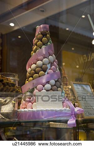 Stock Photograph - Macaroons in Show Window. Fotosearch