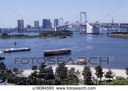 Stock Image - Daiba and Rainbow Bridge, Tokyo, Japan. Fotosearch