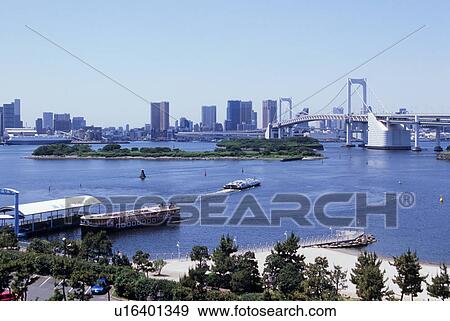 Daiba and Rainbow Bridge, Tokyo, Japan View Large Photo Image Stock Photo - Daiba and Rainbow Bridge, Tokyo, Japan. Fotosearch