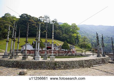 Stock Image - Asia, China, Fujian, Nanjing County, Shuyang Town, Taxia Village, Taxia Tulou Cluster. Fotosearch