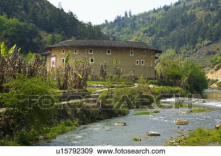 Stock Photo - Asia, China, Fujian, Nanjing County, Shuyang Town, Hekheng Village, Hekheng Tulou Cluster. Fotosearch